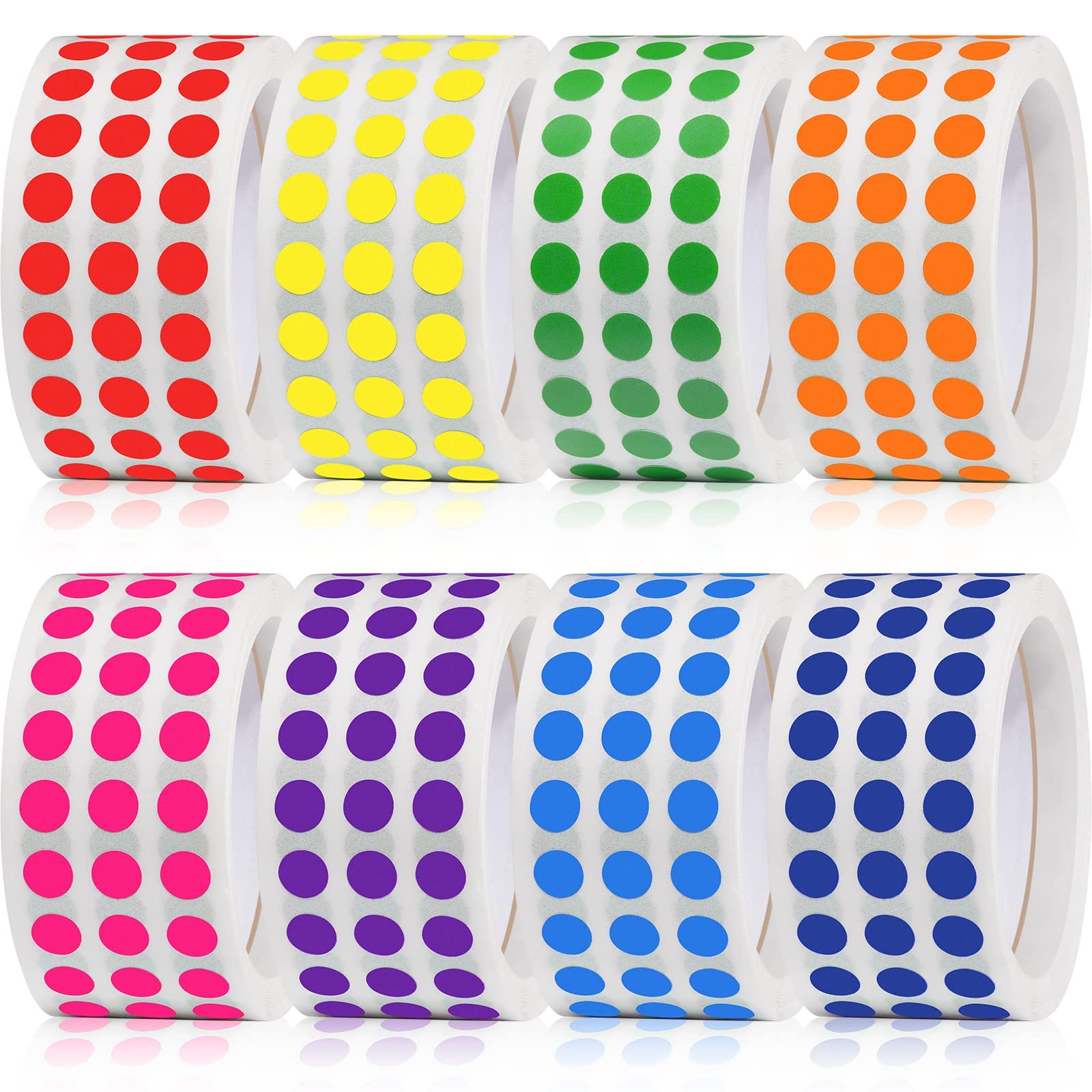 16000 Pieces 1/4 Inch Round Color Coding Labels Roll Solid Dot Stickers Adhesive Colored Circle Stickers for Inventory Organize, File Classification, 8 Colors