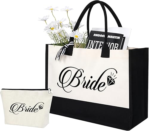 AYGE Canvas Tote Bag, Makeup Bag, Gifts for Bridesmaid, Maid of Honor, Bride, Mother of The Bride, Mrs Gifts