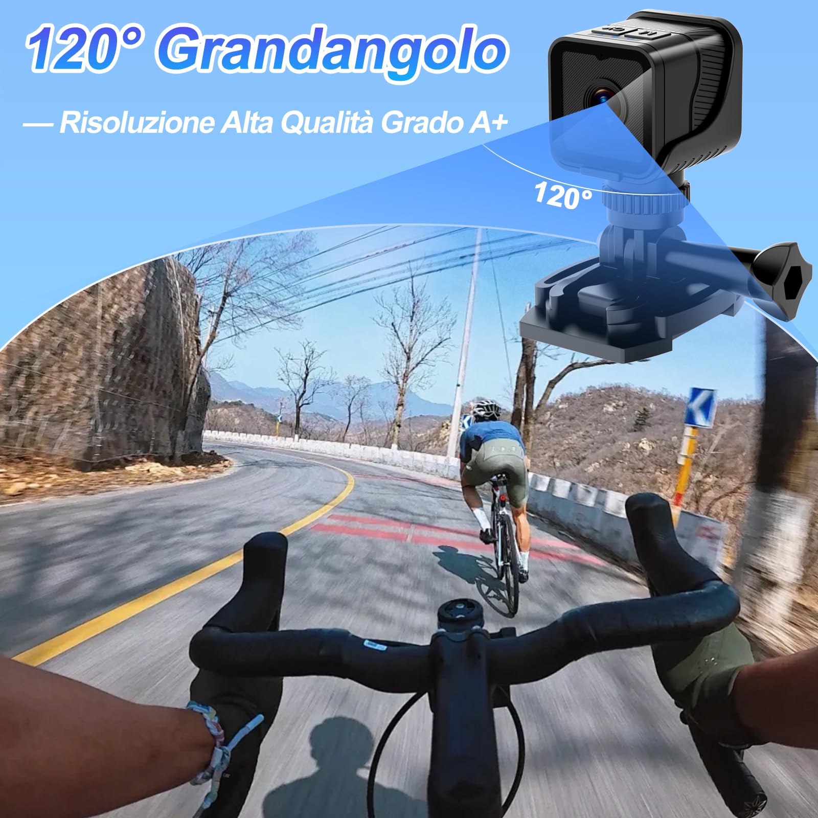 Action Cam Mini WiFi, Hotspot WiFi Portatile Dash Cam Moto per Sport, 1080P HD & 120° Ultra Grandangolo Dashcam Moto Senza Fili con Registrazione a Loop & Supporti