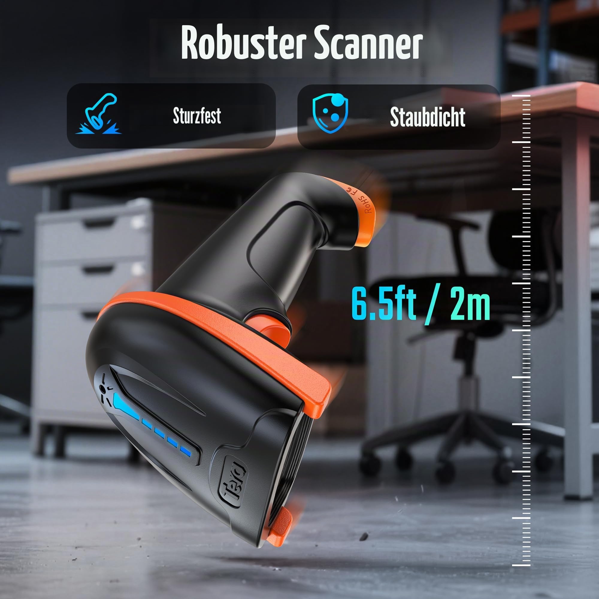 Tera Barcode Scanner 1D 2D QR Wireless Kabellos 2,4 GHz + Wired USB 2,0 Kabelgebunden Handscanner Barcodelesegerät mit Ständer Halterung 5 Mil Auflösung 100m Reichweite, D5100