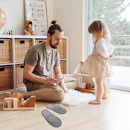 Miniatura 6 de Beaupretty 20 pantuflas desechables color gris claro, antideslizantes, con punta cerrada, de algodón, unisex, para mujeres, hombres, invitados,