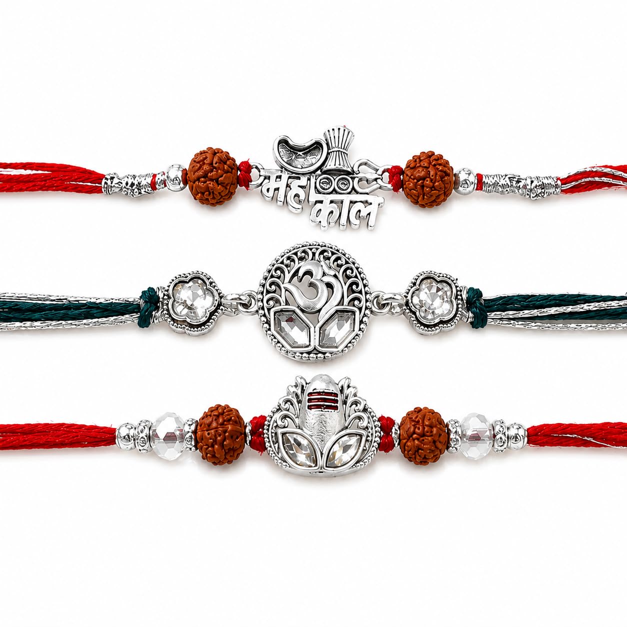 the purple tree Mahakal Set of 3 Rakhi for Brother | Mahakal Om Shivling Rudraksha Rakhis for bhai | Handmade Spiritual rakhis for Rakshabandhan | Shiva rakhi for bhai-picture-0