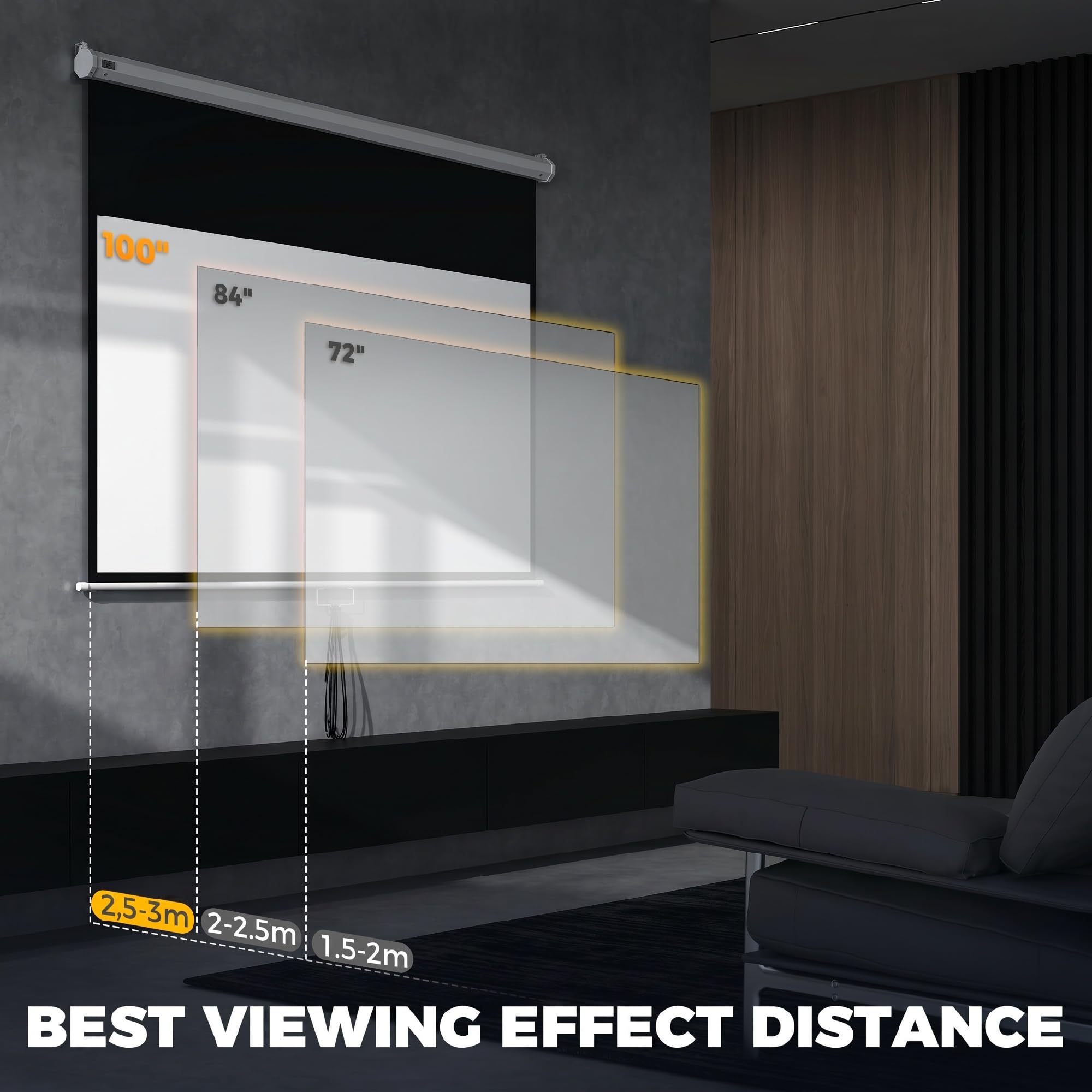 HOMCOM Pantalla de Proyector Manual 100 Pulgadas Pantalla de Proyección Portátil Formato 16:9 con Altura Ajustable para Interior y Exterior Cine en Casa Patio 221x124 cm Blanco