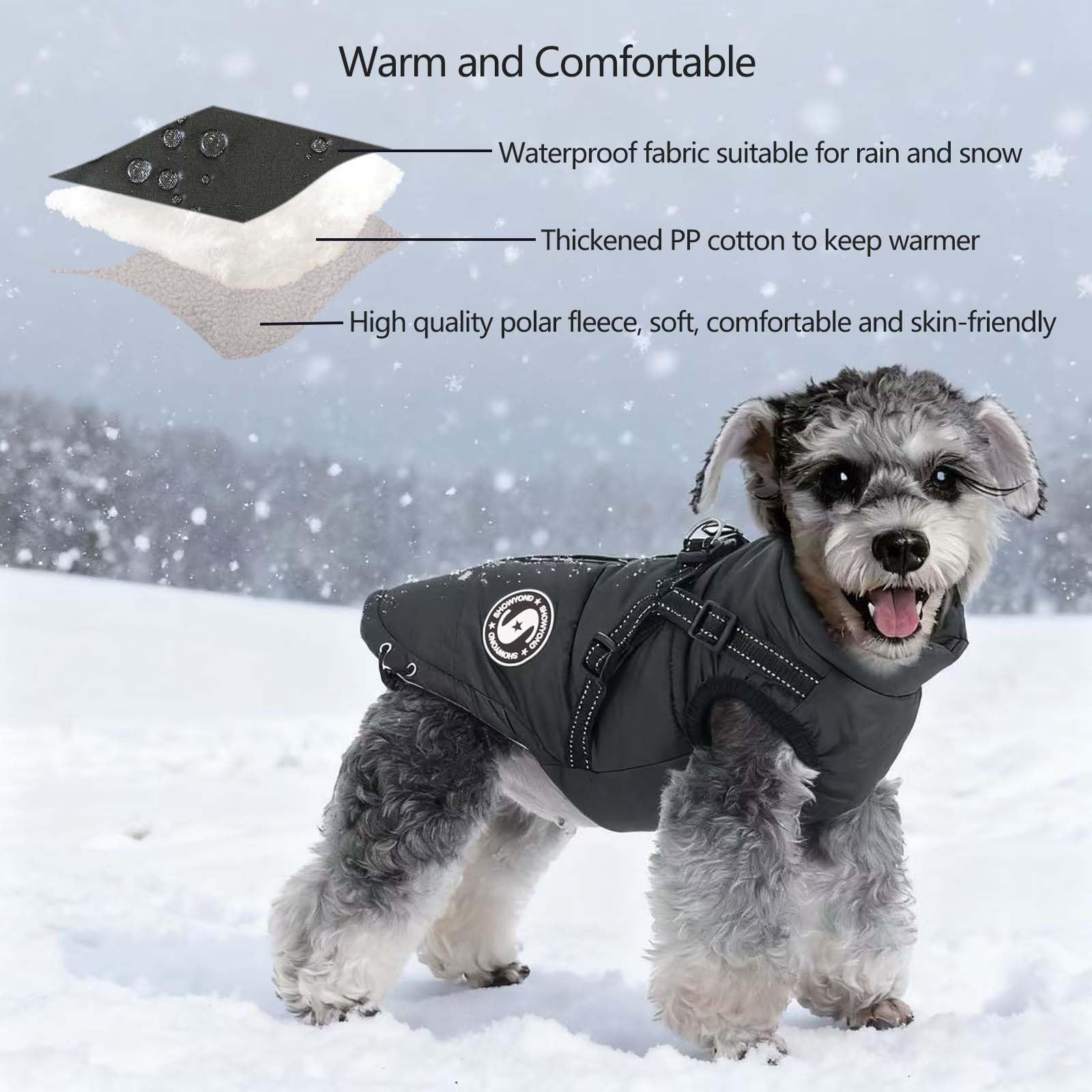 showyond Dog Coats Waterproof Winter Warm Zip Up Dog Coat with Harness Jacket for Puppy Small Medium Large Dogs - Image 4