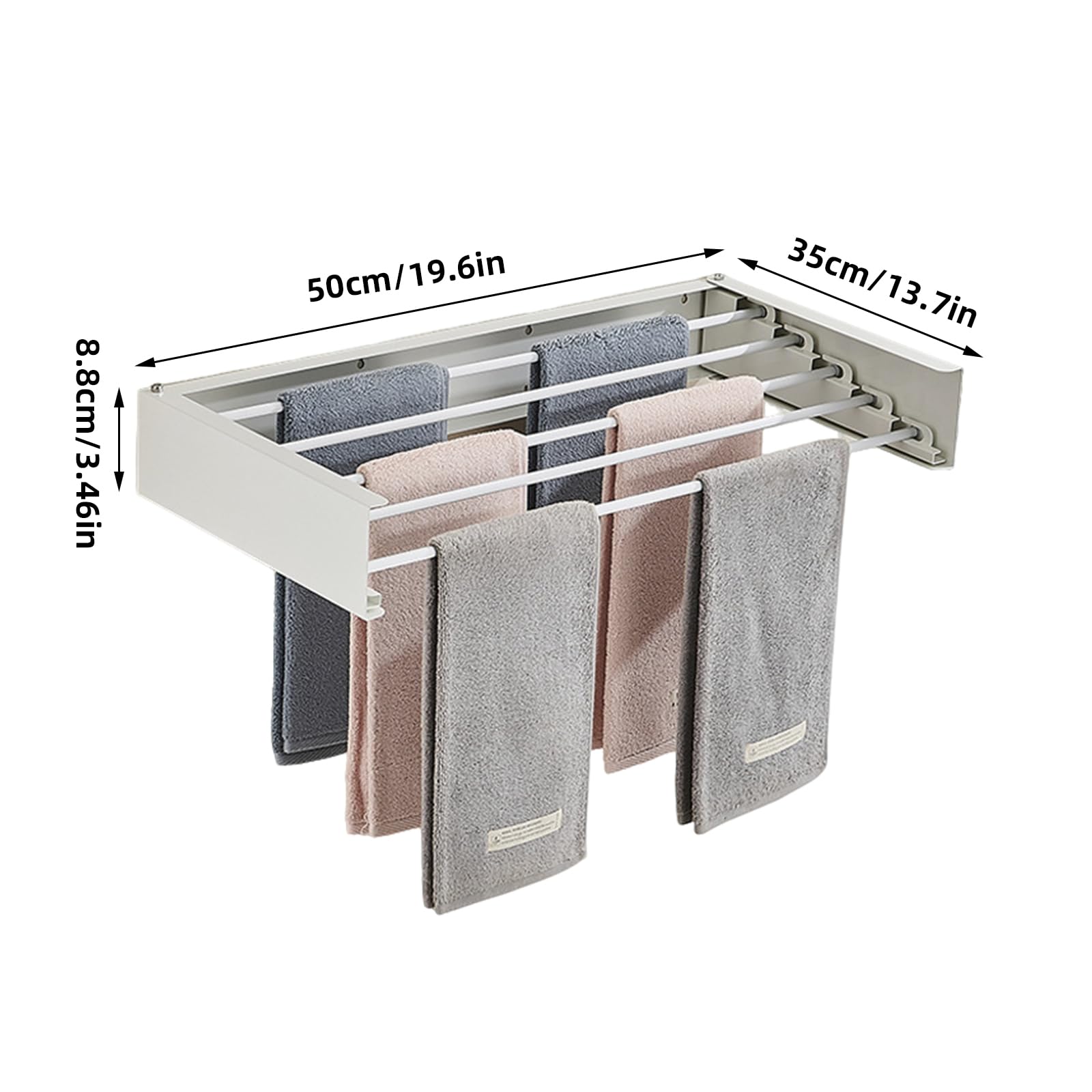 TWSOUL Wäscheständer Wandmontage, Wäschetrockner Wand mit 4 Stangen, Trockenständer 50cm, Ausziehbar, Faltbar Hide, Platzsparender, Kohlenstoffstahl, für Badezimmer, Balkon, Terasse (Weiß ohne Haken)