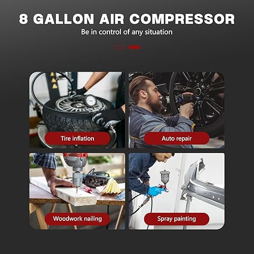 Miniatura 8 de Compresor de aire ultra silencioso de 8 galones, 1.5HP 4.52 CFM, tanque de compresor de aire sin aceite máximo de 115 PSI, 110V60Hz, compresor de