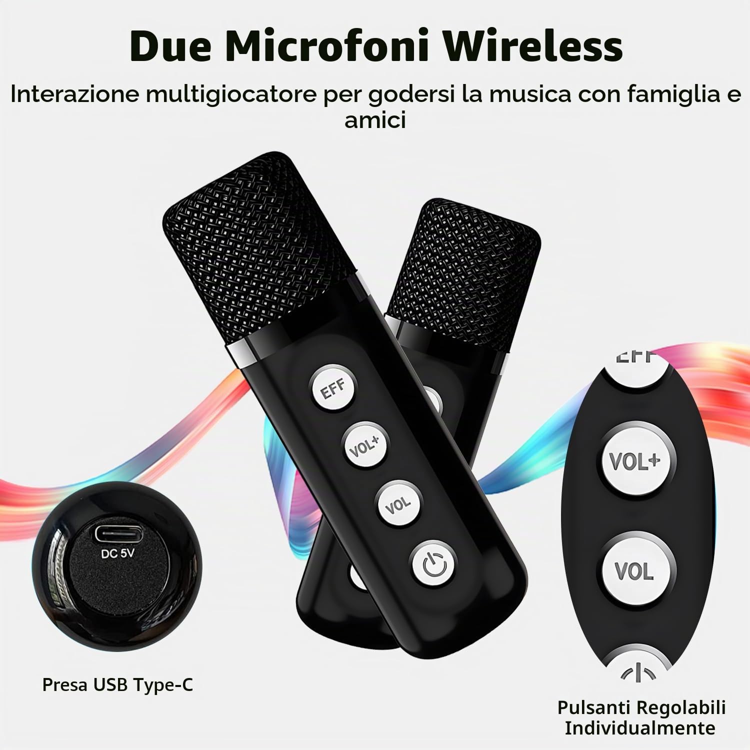 Karaoke con Microfono, Cassa Bluetooth Karaoke Macchina per Bambini, Altoparlante Bluetooth Portatile, Microfoni Wireless Karaoke con Megafono e Luci LED, Partybox per Feste in Interno ed Esterno