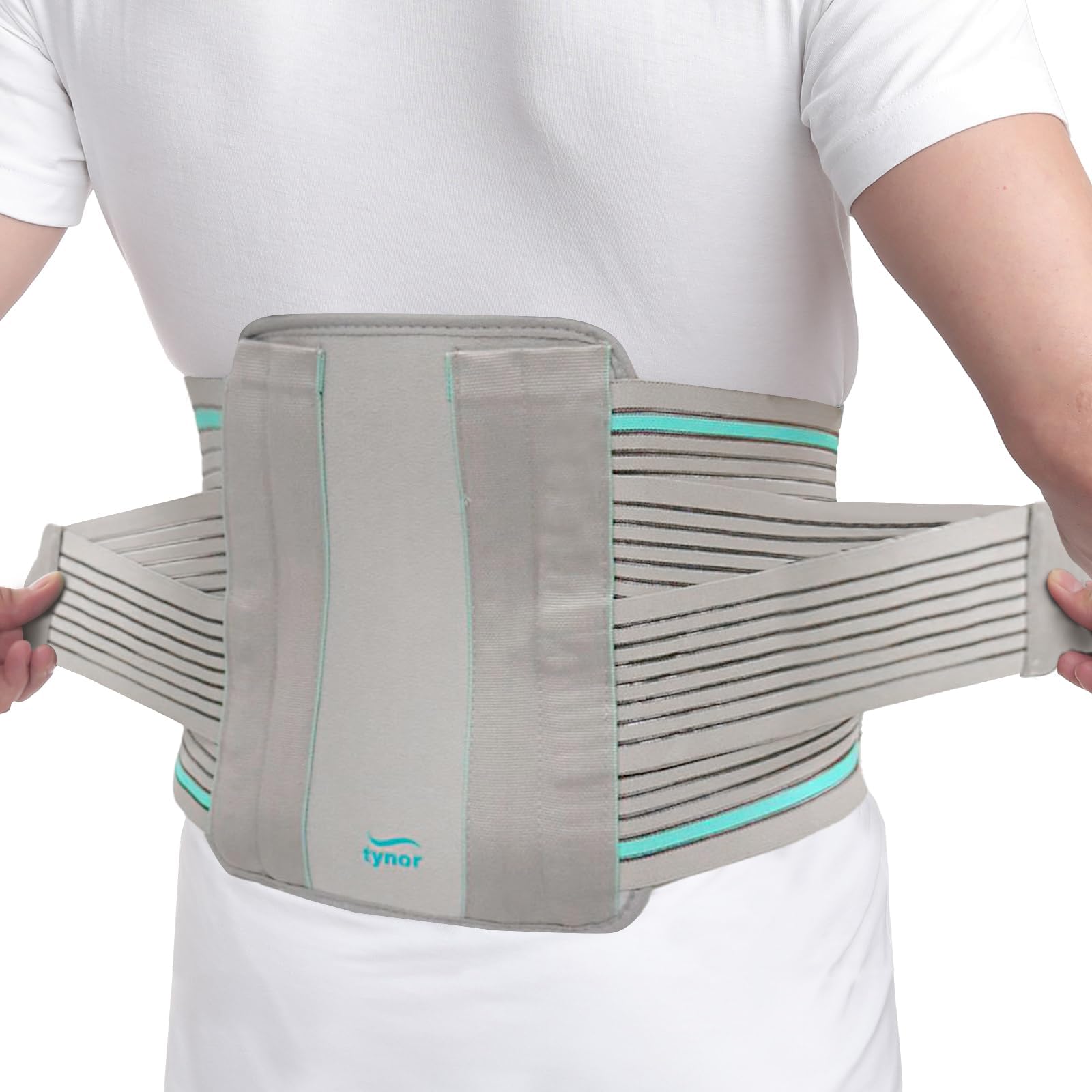 TYNOR Contoured Lumbar Support Belt Lower Back Brace, Breathable Compression, Adjustable Waist, Lumbar Support Brace for Men & Women, Herniated Disc, Sciatica, Back Pain & Heavy Lifting (Grey)