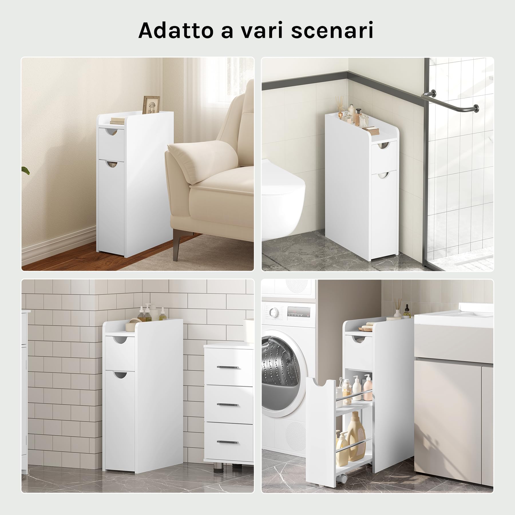EUGAD Mobile Bagno Stretto con 2 Cassetti, Mobiletto Compatto Salvaspazio, Armadietto Bagno Verticale, Multifunzionale con Ripiano Aperto, Bianco