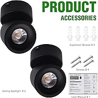 Vista 9 de Paquete de 2 Focos LED COB de Techo Downlight de 12V con Interruptor, Montaje en Superficie 330° Ajustable Regulable Luz de Pared para RV Lámpara