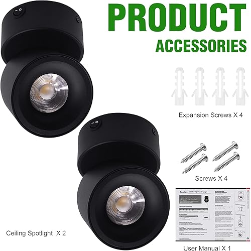 Miniatura 9 de Paquete de 2 Focos LED COB de Techo Downlight de 12V con Interruptor, Montaje en Superficie 330 Ajustable Regulable Luz de Pared para RV Lámpara de