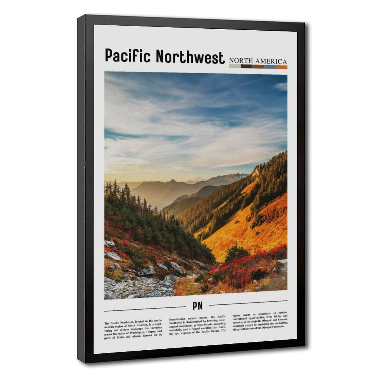 Wcyb Black Frame Pacific Northwest South America Scenery Travel Posters Prints Canvas Deco Paintings Wall Art Hangable Frame 12" L X 18" W