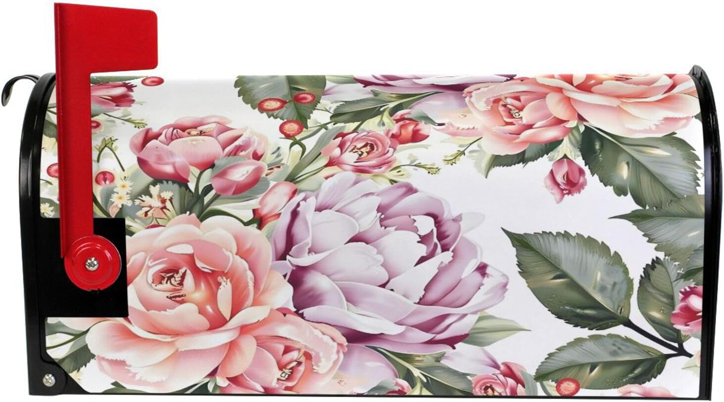 WOOR Peony Flowers Roses and Berry Magnetic Mailbox Cover Oversized for Garden Yard Outdoor Decorations-25.5" x20.8