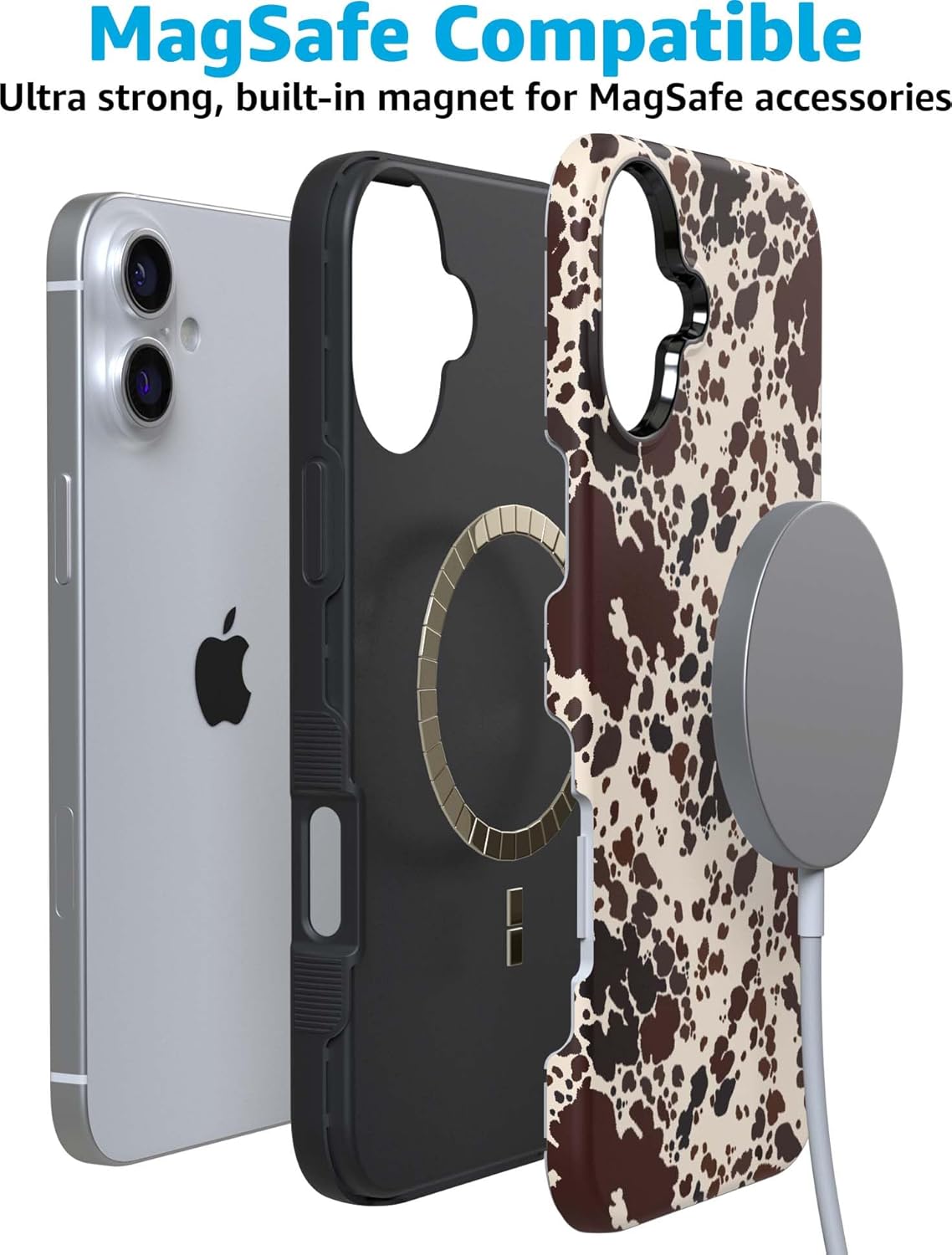 Casely iPhone 16 Case | Cowgirl Envy | Cow Print | Bold Protective Design | Compatible with MagSafe