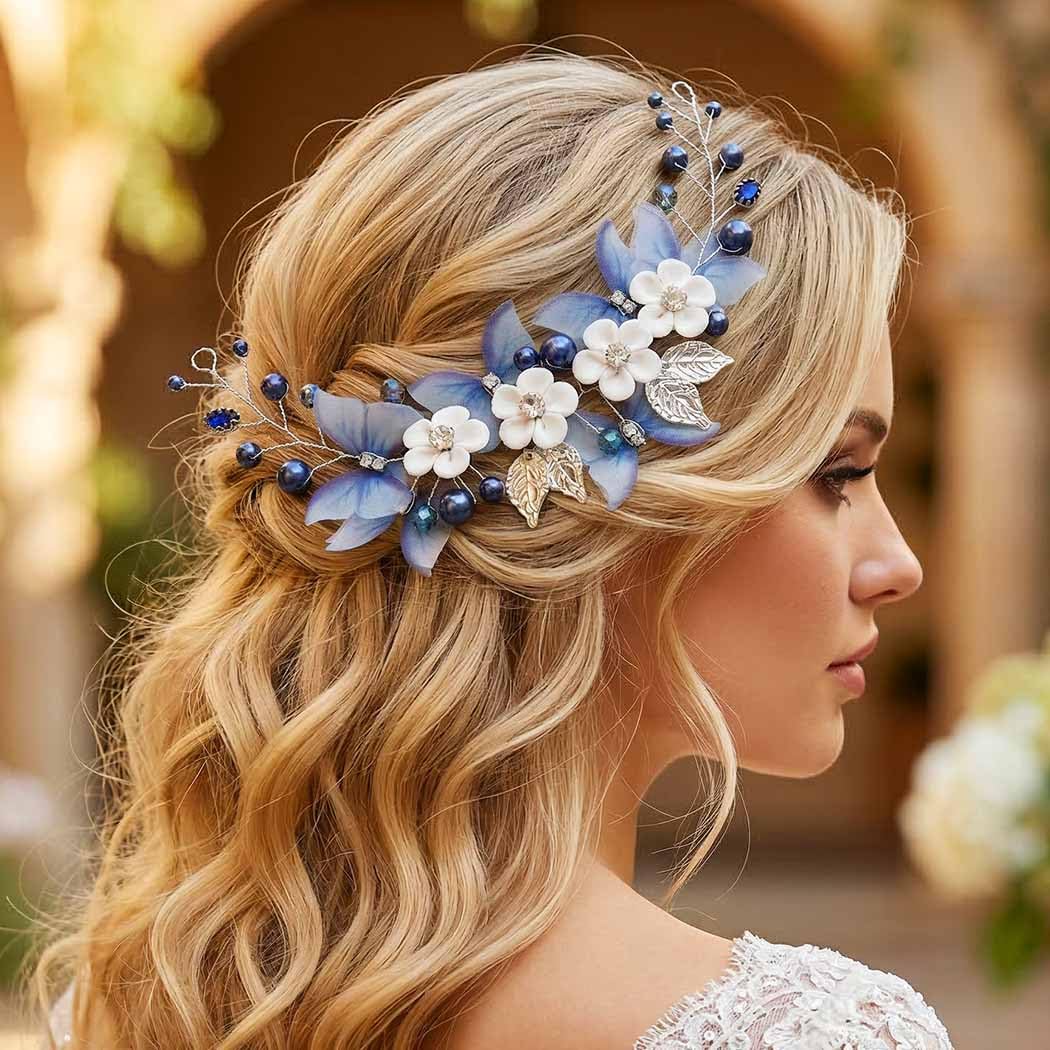Amazon.com : Unicra Butterfly Bride Wedding Hair Vine Blue  display picture 1