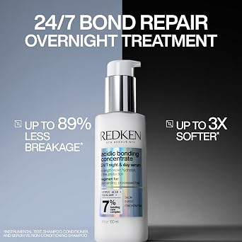 Redken Acidic Bonding Concentrate Shampoo 300ml, Conditioner 300ml and 24/7 Night & Day Serum 100ml, Overnight Hair Repair Set for Damaged Hair