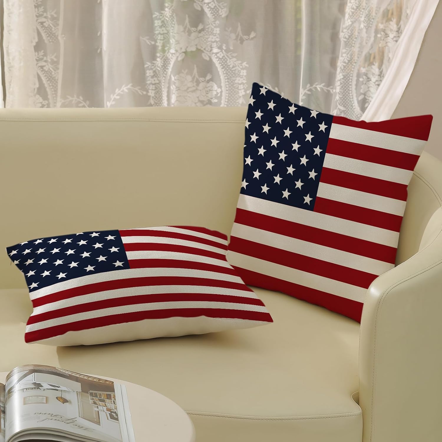 4th of July Pillow Covers 16x16 Independence Day Memorial Day Outdoor Decor Throw Pillows for Couch American Flag Patriotic Star and Stripes Pillowcase Decorative Cushion Case for Sofa Set of 2 image 4