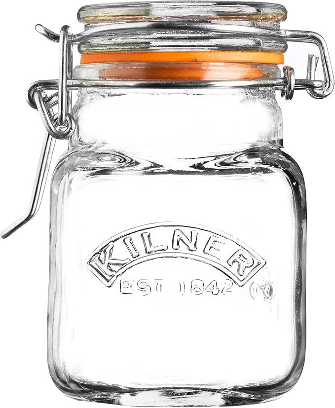 Kilner Clip Top Square Glass Jar 70 ml, Spice or Herb Jar, Small