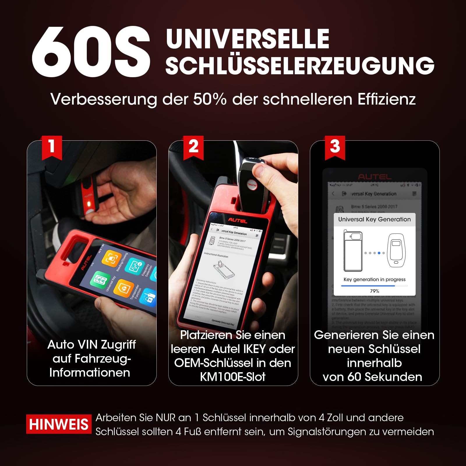 Autel MaxiIM KM100E Schlüsselanhänger Programmiergerät, 2024 Neueste Lite von IM508 IM608, 60s Schlüssel-Generierung, IMMO Lernen, Chip lesen, schreiben, klonen, Eingebauter APB112, 2PCS IKEYs