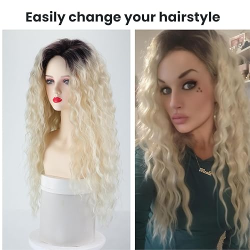 Miniatura 4 de Fencca Peluca rubia larga y ondulada para mujer, pelucas sintéticas resistentes al calor, para uso diario en fiestas