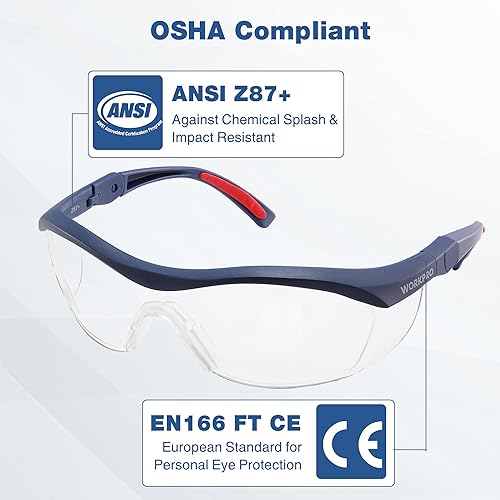 Miniatura 4 de WORKPRO Paquete de 3 gafas de seguridad Z87.1 anti niebla protección ocular gafas de seguridad ideales para laboratorio, viajes, carpintería dental