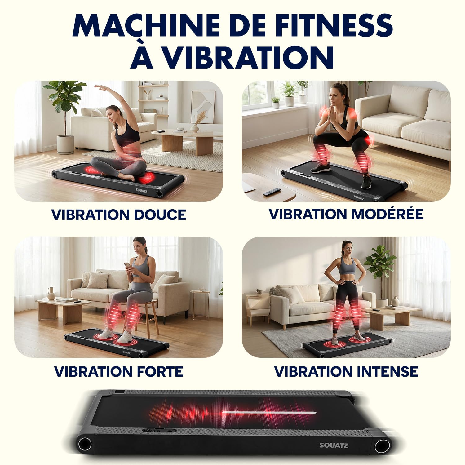Squatz Tapis de Marche 2-en-1 avec Plateforme Vibrante, Walking Pad Compact 120 kg, Moteur Silencieux 45 DB