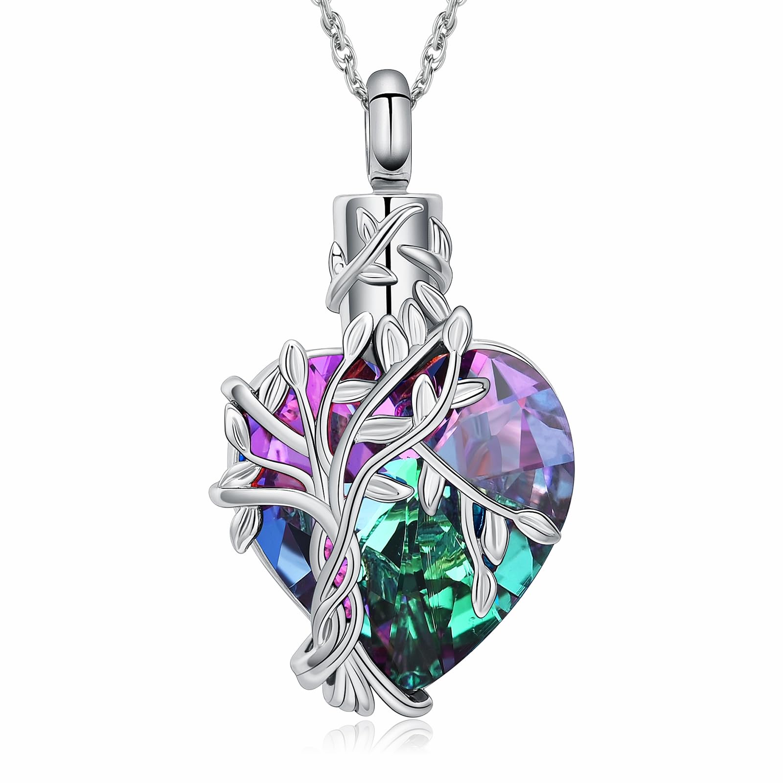 shajwoTree of Life Cremation Heart Urn Ashes Necklace for Women Men Cremation Crystals Ash Pendant Loved One Memorial Jewelry