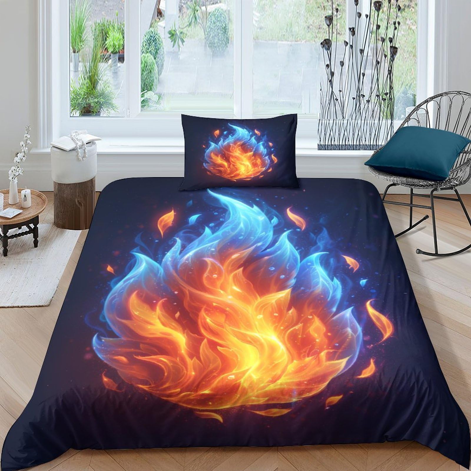 Housse de couette flammes 3D avec 2 taies d'oreiller pour lit enfant et ado