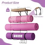 Bikoney Yoga Mat Holder Wall Mount Yoga Mat Storage Home Gym Accessories with Wood Floating Shelf and 4 Hooks for Hanging Foam Roller and Resistance Bands Fitness Home Gym