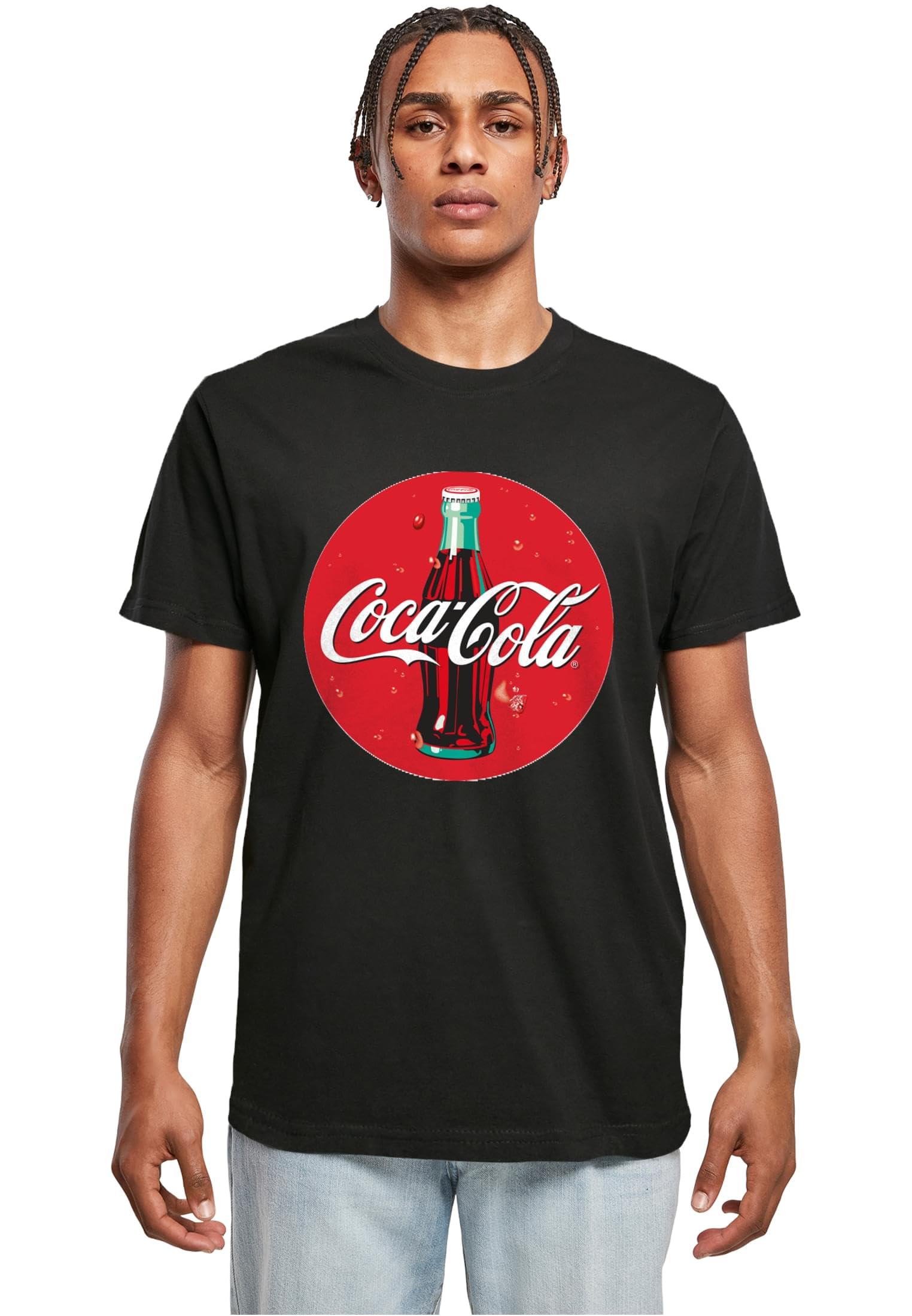 Merchcode Coca Cola Bottle Logo Tee Men's T-Shirt Regular Fit Cotton 100% XXL, Black, XXL