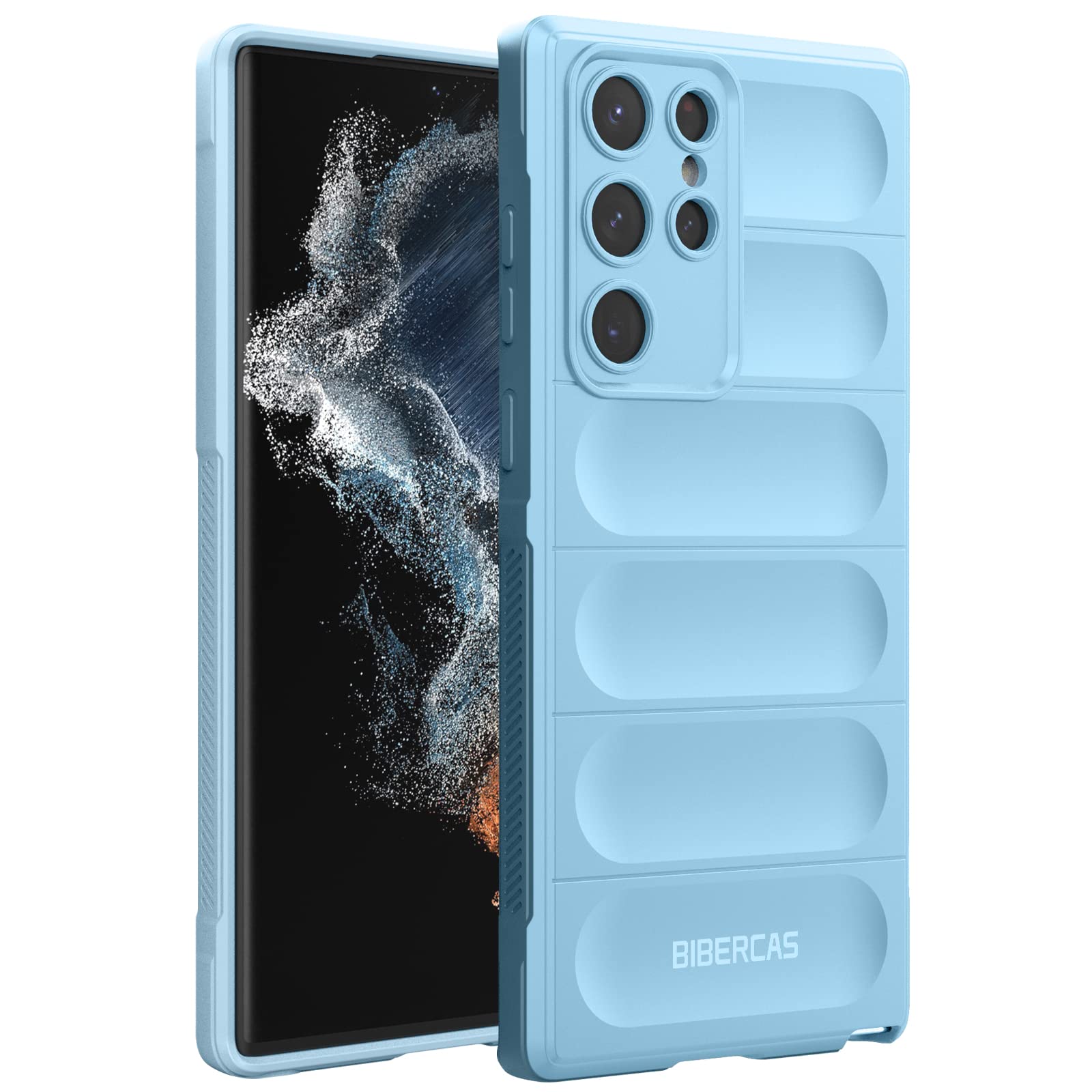 BIBERCASSilicone Case for Samsung Galaxy S22 Ultra 5G, [with Camera Protection] [12 FT Military Grade Drop Protection] [Soft Microfiber Lining], Upgraded Case for S22 Ultra 6.8 inch (Light Blue)