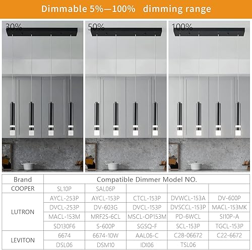 Miniatura 10 de LIANGMH Lámpara colgante moderna de 5 luces para cocina, regulable, LED, cromada, mini iluminación colgante para isla de cocina, comedor, estudio,