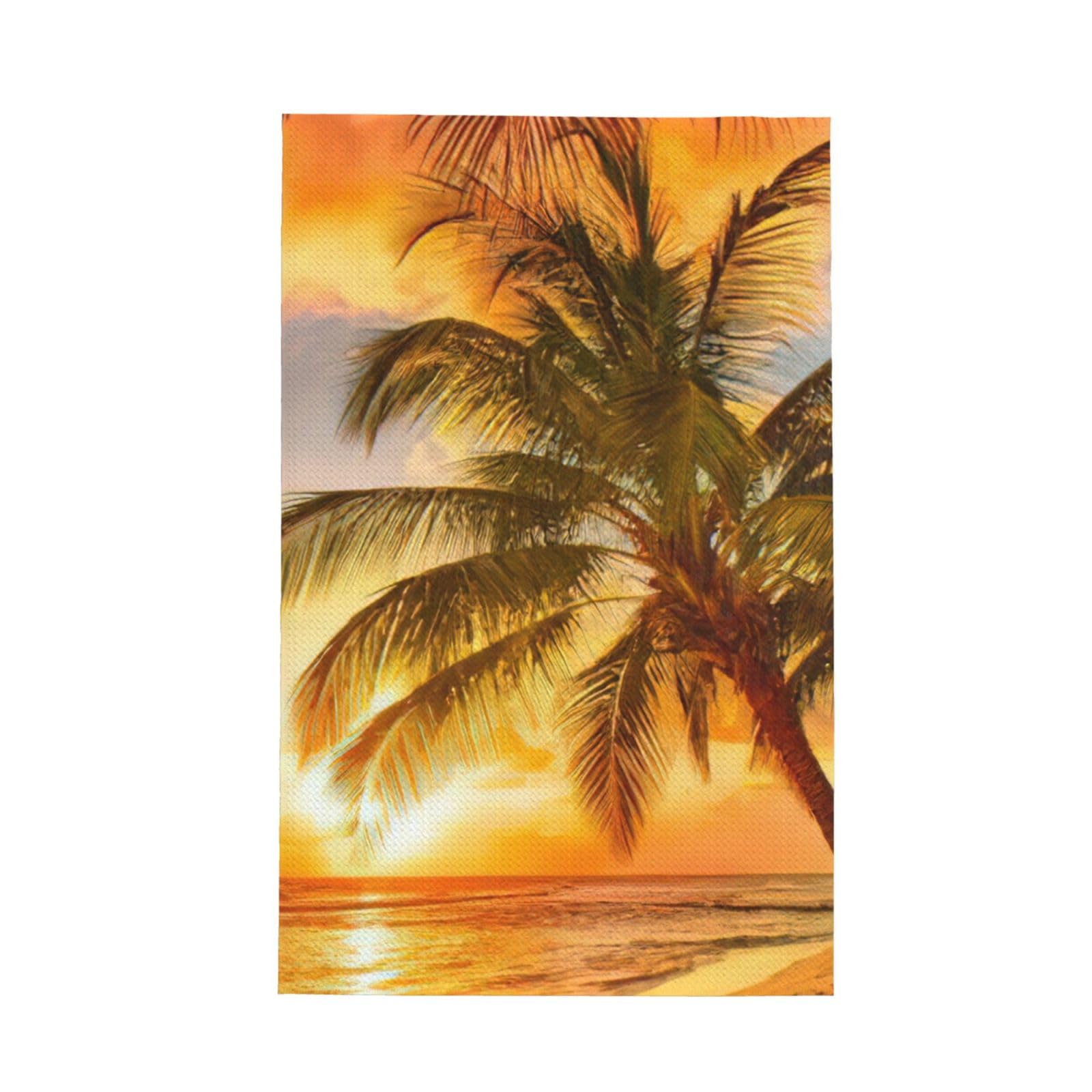 CKGODGF Sunset Hawaiian Palm Tree Waves Print Absorbent Waffle Dishcloths,Kitchen Towels With Hanging Loops,Tea Towels.