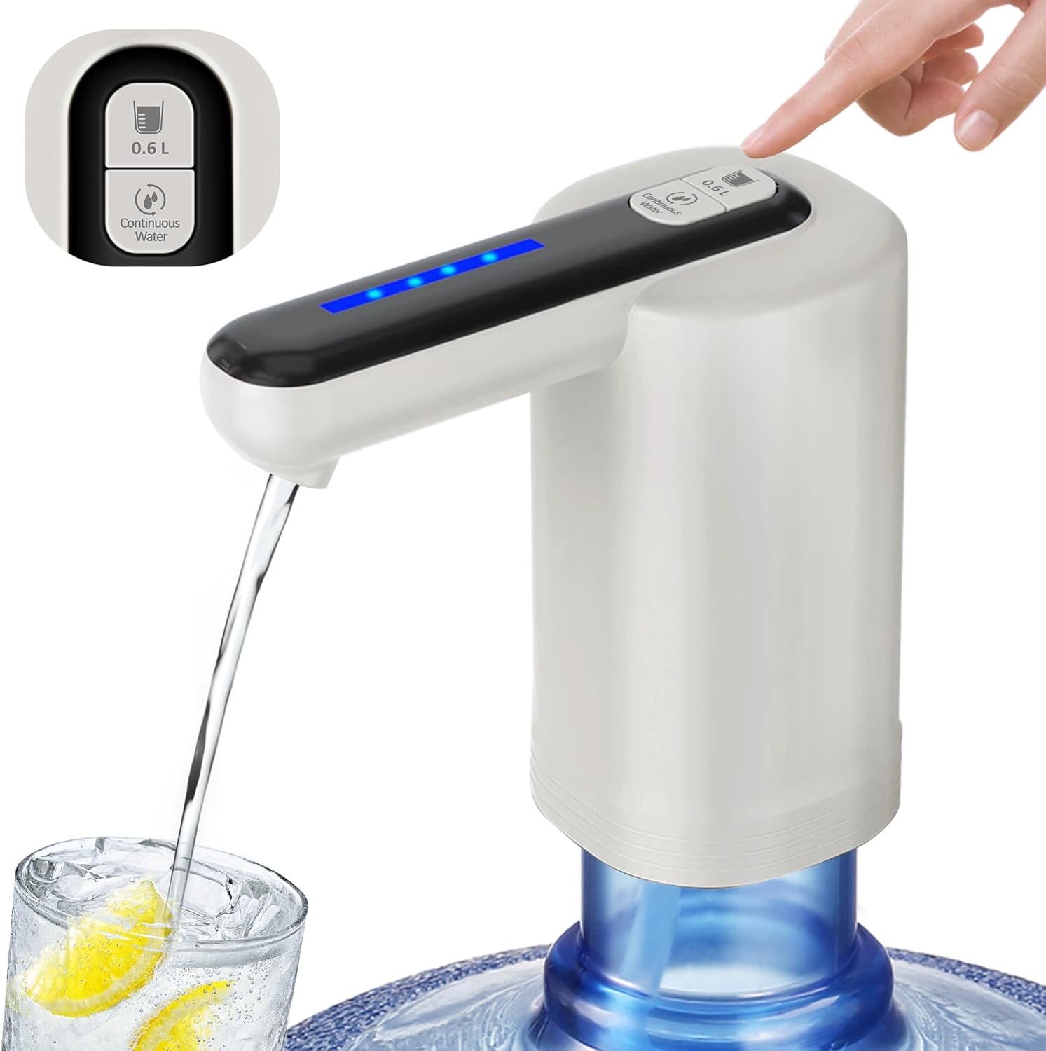 Calogy Dispensador de agua de doble bomba para botella de 5 galones, bombeo más rápido, 0.6L y dispensador continuo, automático, portátil,