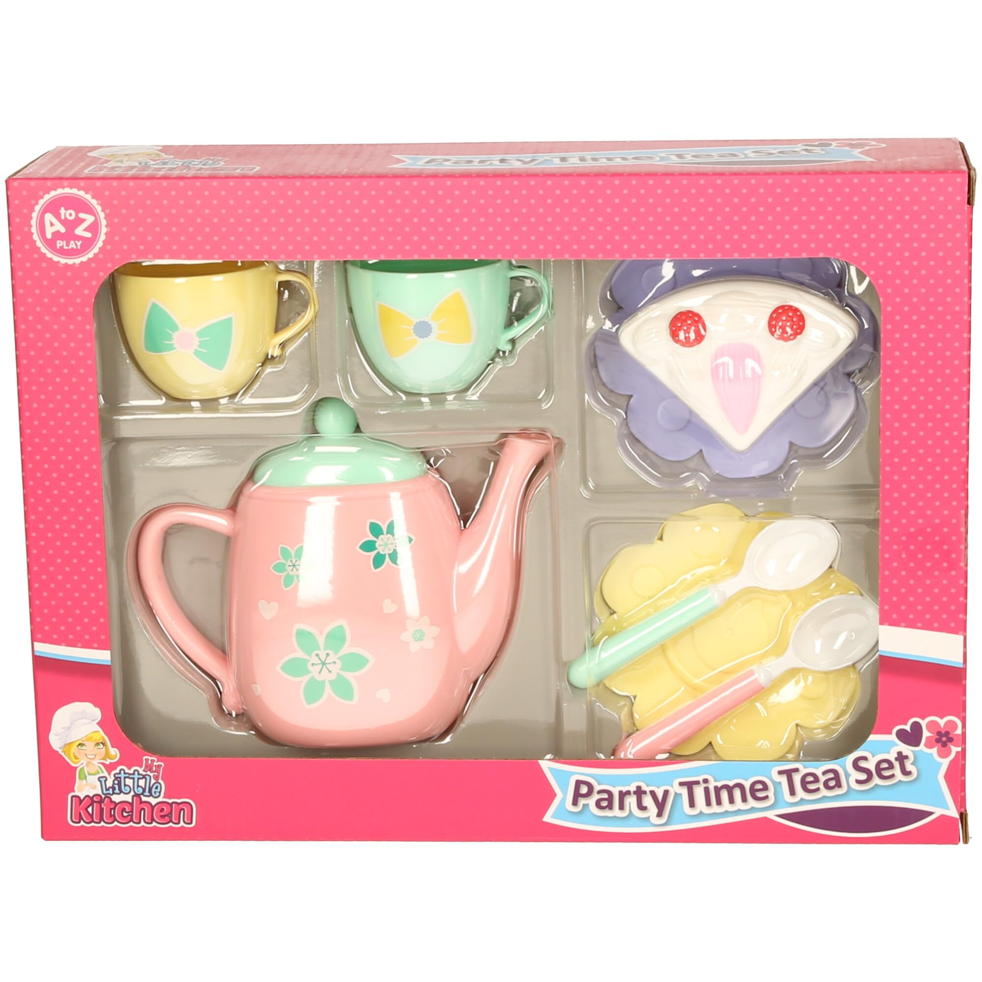 Little Kitchen Party Time Tea Set, Kids Pretend Play Set including Teapot, Cups and Accessories, Ages 4-7, Pink and Pastel Colours - Image 2