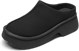 Women's Platform Mules Faux Suede Slip on Memory Foam Non-Slip Lightweight Closed Toe Clogs Slippers Shoes