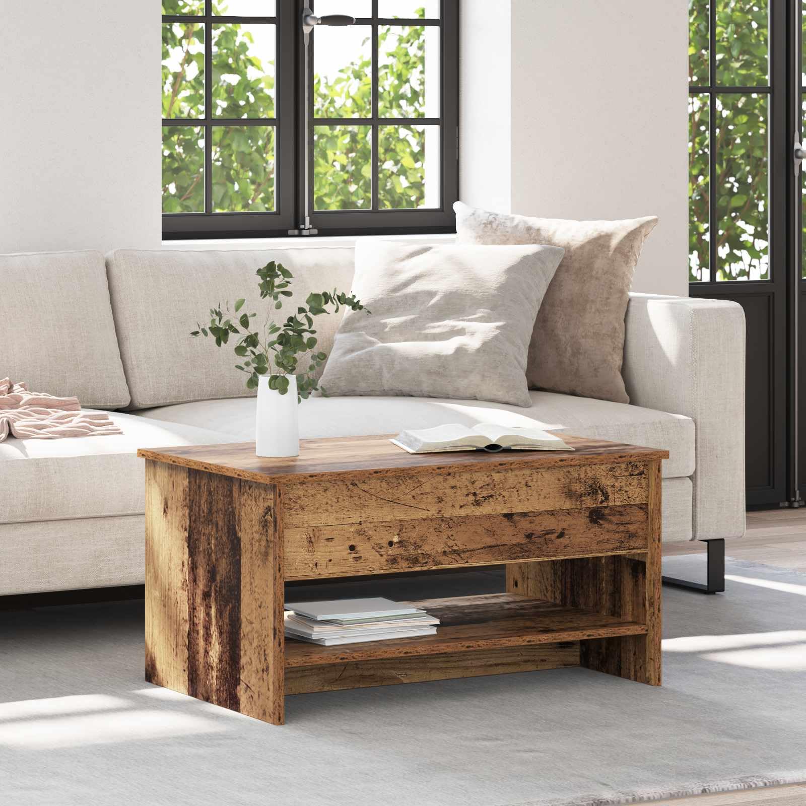 SYDE Table basse en bois 80 cm, étagère pour salon