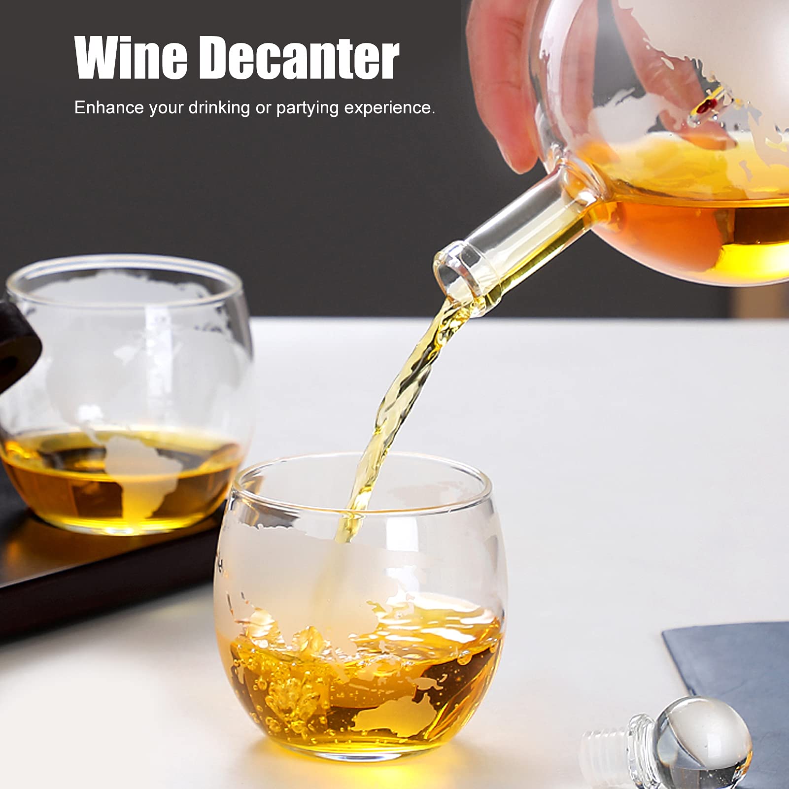 Qcwwy Karafka do Whisky, Zestaw Kieliszków do Whisky w Kształcie Kuli z uszczelką Kubka na Wino Przezroczysty Pojemnik Przechowywania Wina o Dużej Pojemności na Domowe Przyjęcie