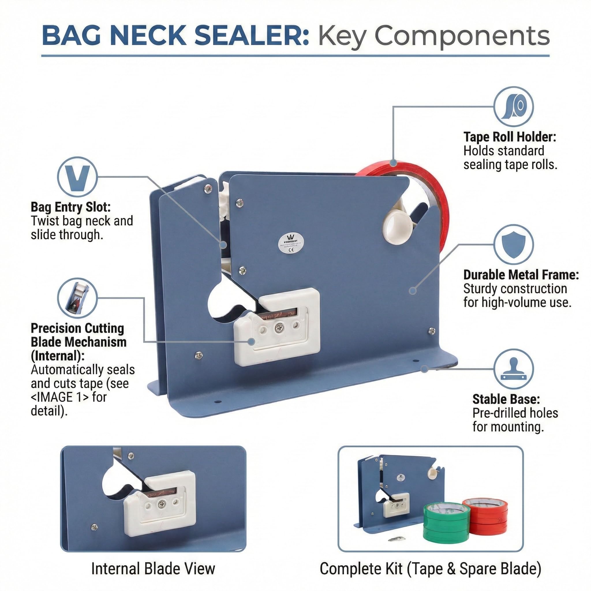 TOPWAY Scelleuse De Sacs En Plastique Avec 10 Rouleaux De Ruban Adhésif - Machine D'Emballage Professionnelle