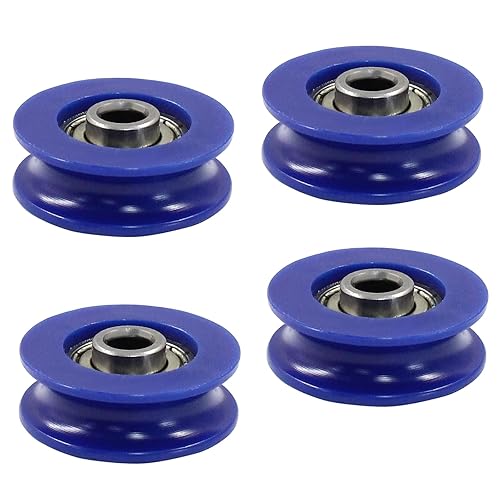 Hordion 4 rodamientos de rodillos de guía de nailon con polea en U, 0.197 x 1.004 x 0.335 in, rueda de rodillo con ranura en U para puertas y