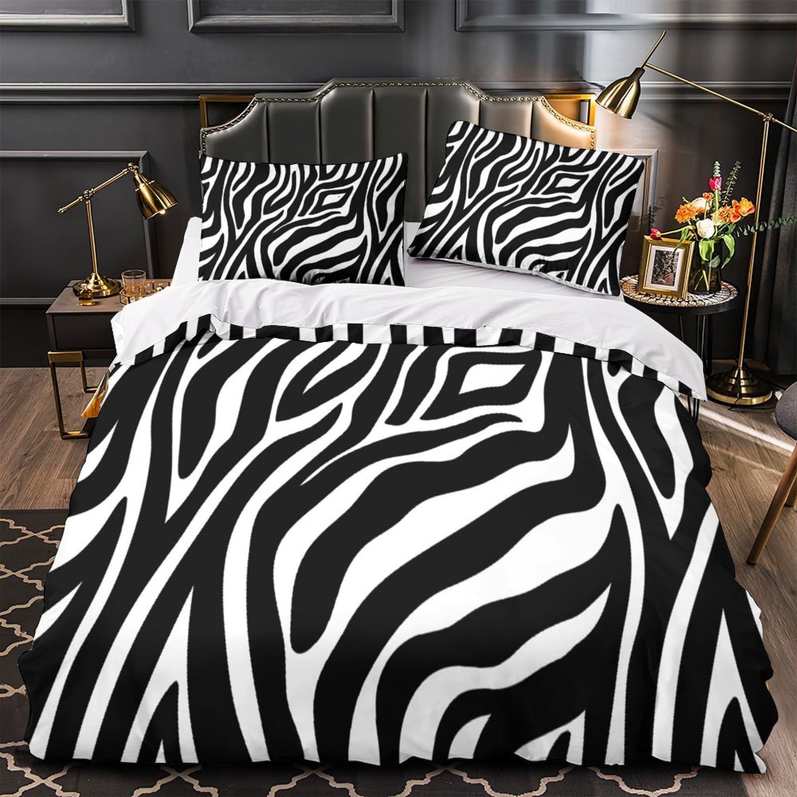 Parure de lit zèbre 135x200cm avec housse de couette imprimée 3D en microfibre pour lit simple