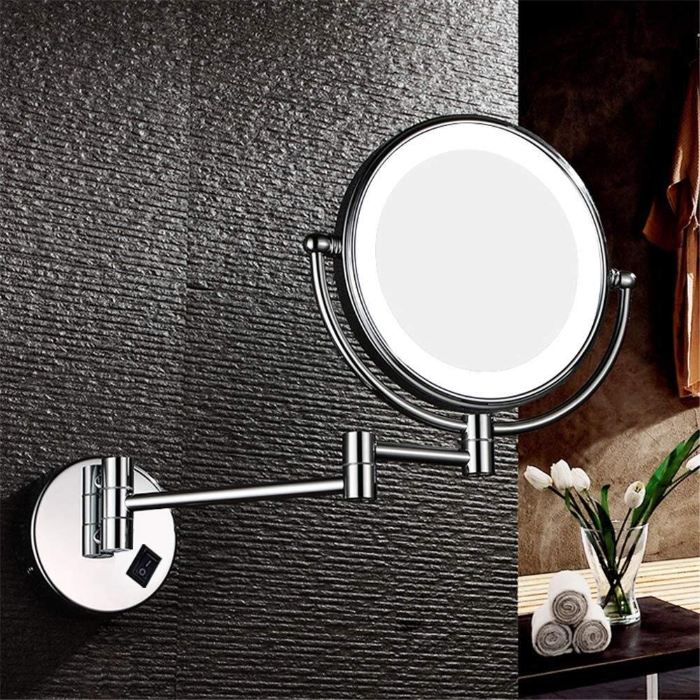 Espejo de Maquillaje LED Espejos montados en la Pared, Interruptor Extensible de Afeitado con Aumento Iluminado de latón de Doble Cara de 8 ", Enchufe Oculto (Color : 7X)