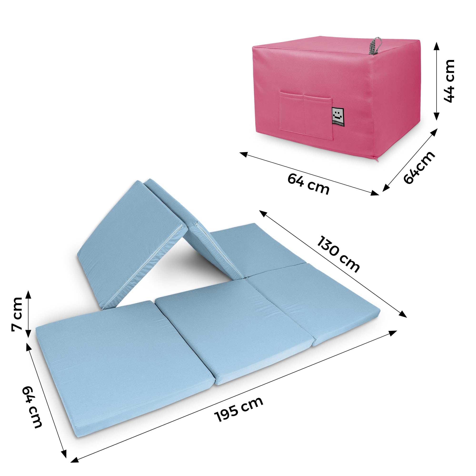 HAPPERS Puff Cama Auxiliar Confort Convertible 2 en 1 | Colchón Plegable para Invitados | Funda Lavable | para Salón o Dormitorio | Futón 195 x 130 cm - Fucsia