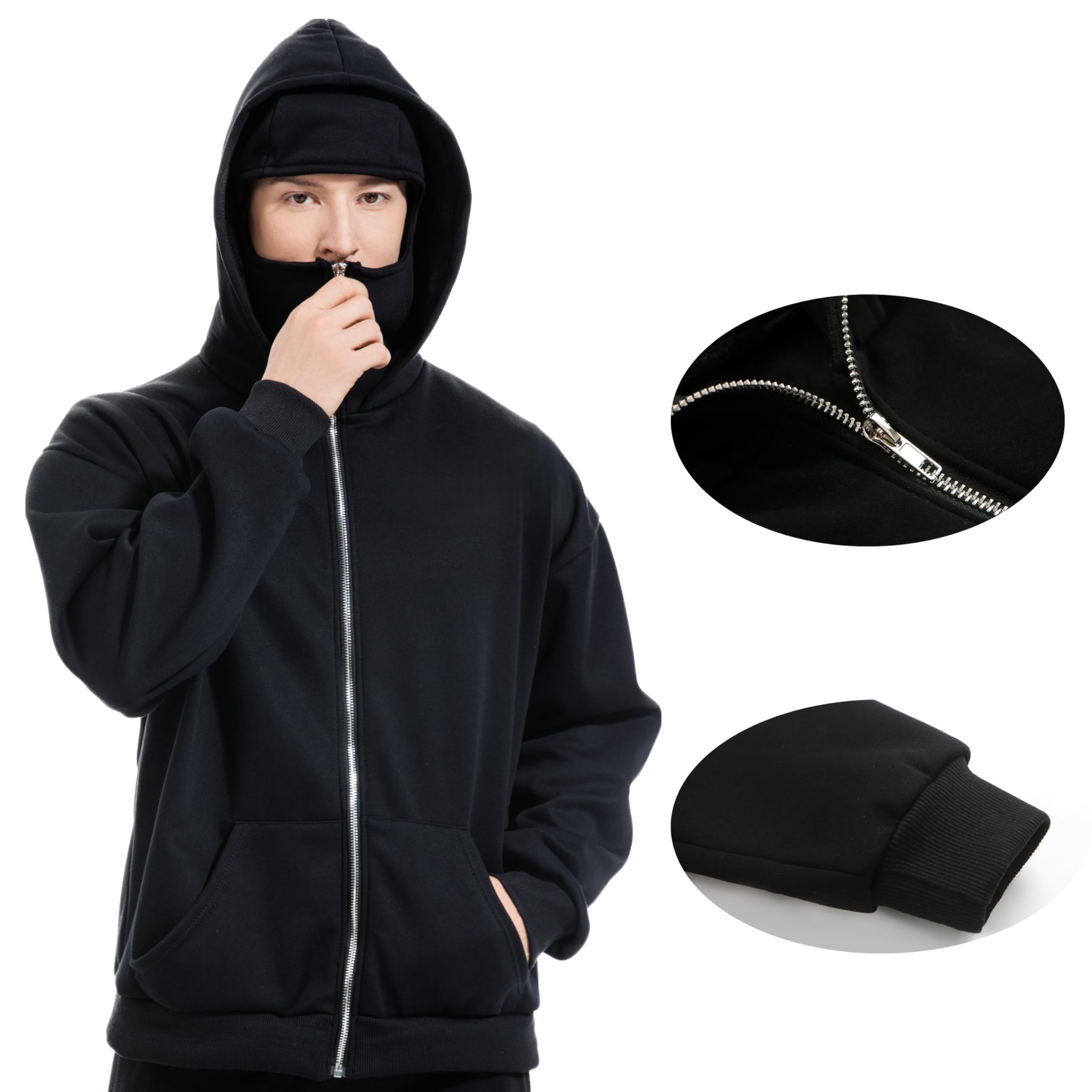 Kominiarka bluza z kapturem, męska bluza z kapturem, zimowe bluzy z kapturem dla mężczyzn z podszewką polarową męska bluza polarowa z maską na twarz