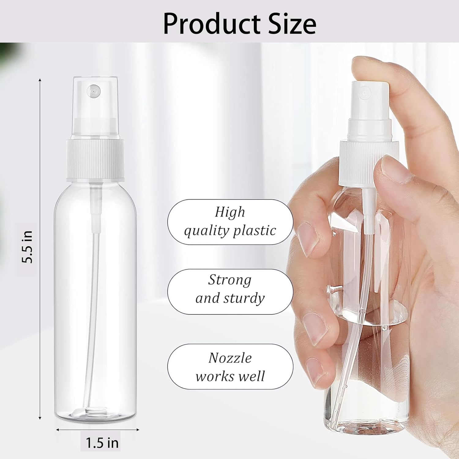 90 PCS 3.4 oz Plastic Mini Spray Bottles with Fine Mist Nozzles for Travel Cosmetic Refillable Perfume and Essential Oil Use(Clear)