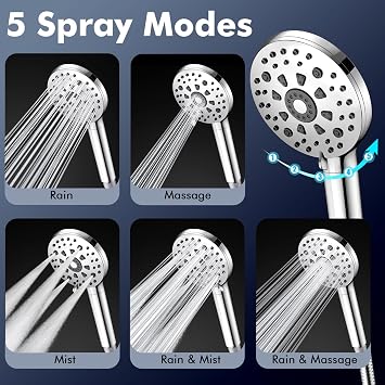 High Pressure Filter Shower Head for Hard Water UK, 5+2 Back Spray Modes