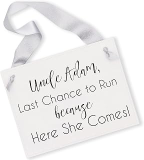 Wedding Ring Bearer Sign - Uncle Last Chance To Run Sign (Personalized with Custom Groom's Name) Handcrafted Accessory for Flower Girl or Ring Bearer | Niece or Nephew of Bride and Groom