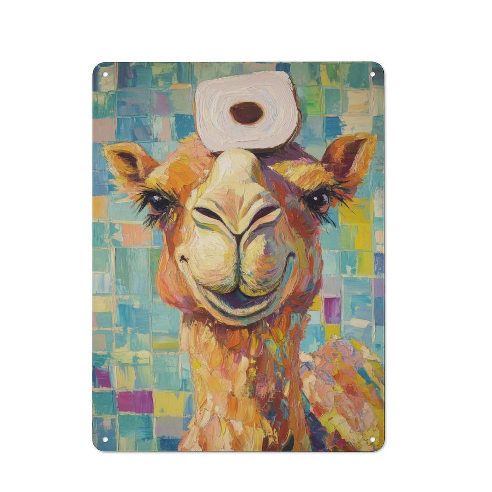 Junmoney Camel With Toilet Paper Rustic Decorative Tin Sign 40X30cm, Cottage Wall Art For Cottage, Kitchen, Hallway Or Breakfast Nook