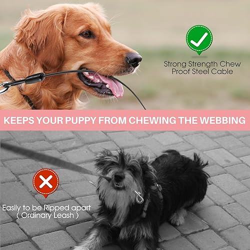 Miniatura 4 de Correa retráctil mejorada para perro con cable a prueba de mordidas y dispensador de bolsas de excrementos, correa resistente de 16 pies para perros