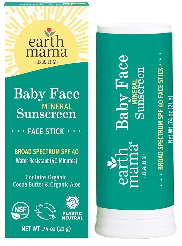 Earth Mama Baby Face Protetor Solar Mineral em Bastão FPS 40, 21 g